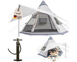 Skandika lucht­tent Tipi Hetta 460 Air Protect - Opblaasbare familietent voor 6 personen, 2,95 m stahoogte, 3000 mm waterkolom, ingenaaide tentvloer, UV 50+ | Campingtent, festivaltent, indianentent