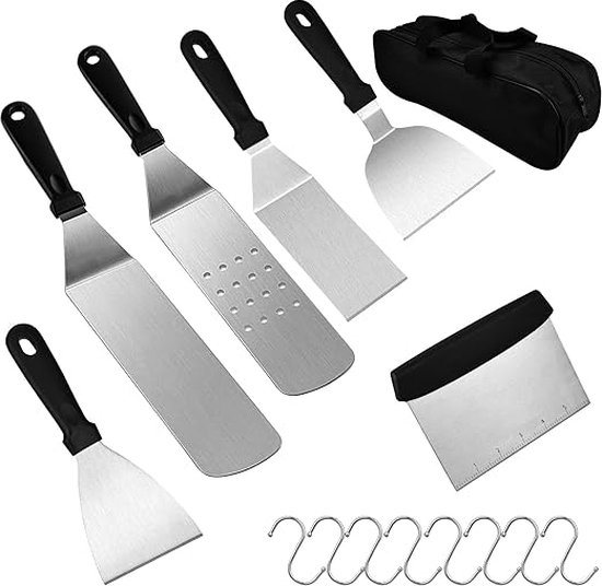 Barbecue-accessoires, roestvrij staal, hoogwaardig BBQ-bestek, met draagbare opbergkoffer, perfecte barbecue-gereedschapsset voor mannen, met vleesthermometer, cadeau,