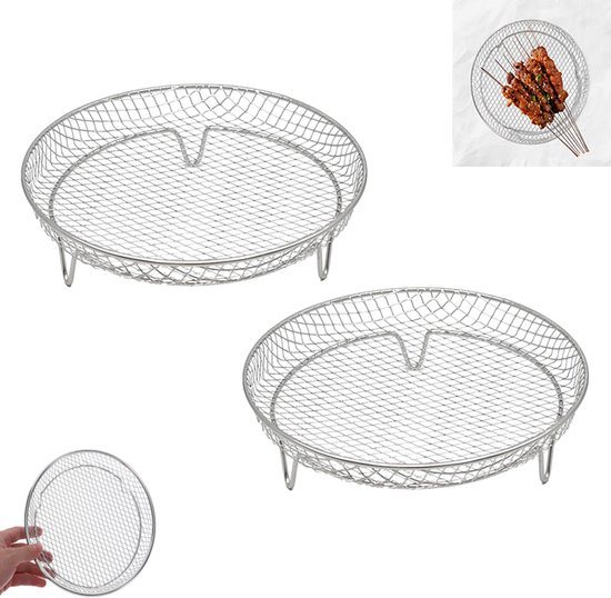2 stuks - Roestvrijstalen airfryerrek - Multifunctionele barbecue- en stoomaccessoires - Oliefiltermandje - Airfryerrooster - Stapelbaar droogrek - Barbecueaccessoires - Ovenrek voor het stomen van fruit en groenten