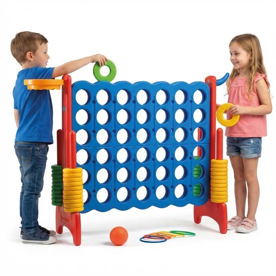Joya Creative 3in1 Buitenspeelgoed - 4 Op Een Rij XXL, Basketbalspel, Ringwerpspel - Afmeting 84x121x41 CM - Montessori speelgoed - Educatief & Actief Speelgoed voor Buiten en Binnen