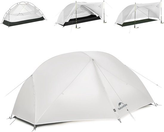 Naturehike Mongar PRO 1 – 1-persoons lichtgewicht tent – Incl. grondzeil – 20D 3000MM – 3-seizoenen koepeltent – Waterdichte trekkerstent & kampeertent – Grijs