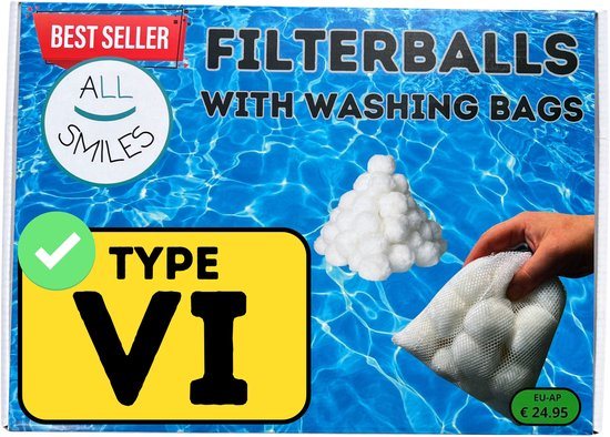 Jacuzzifilter VI - Polysphere Filterbollen - Geschikt voor Bestway Lay-Z-Spa - All Smiles Bubbelbad Spafilter - Model 2026 - Vernieuwde Set met 3 Waszakken