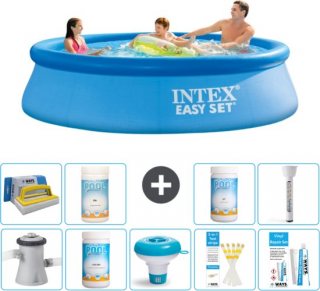 Intex Rond Opblaasbaar Easy Set Zwembad - 305 x 76 cm - Blauw - Inclusief Pomp Chloor - Chloordrijver - Testrips - Reparatiesetje - Scrubborstel - PH-waarde - PH-waarde - Thermometer