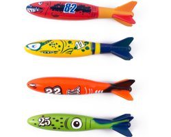 Benson Duikspeelgoed torpedo's - set van 4 - felle kleuren - kunststof - 13 cm