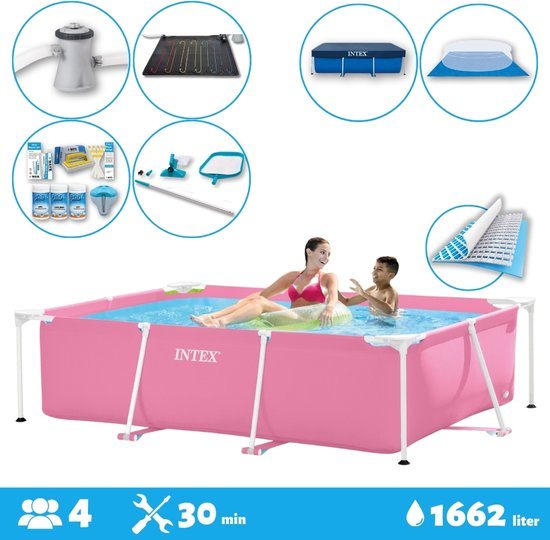 Intex Voordeelverpakking - Rechthoekig Frame Zwembad - 220 x 150 x 60 cm - Roze - Inclusief Accessoires - Voor een heel seizoen