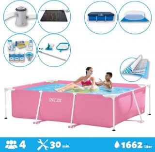 Intex Voordeelverpakking - Rechthoekig Frame Zwembad - 220 x 150 x 60 cm - Roze - Inclusief Accessoires - Voor een heel seizoen