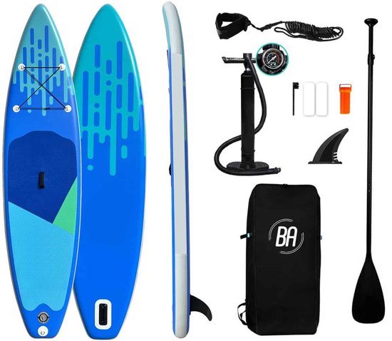 Best Active SUP Board Premium - Opblaasbaar Paddle Board - Complete Set - Met Pomp / Draagtas / Verstelbare Peddel / Enkelkoord / Reparatiekit - Belastbaarheid Max. 150KG - 335x81x15cm - Blauw