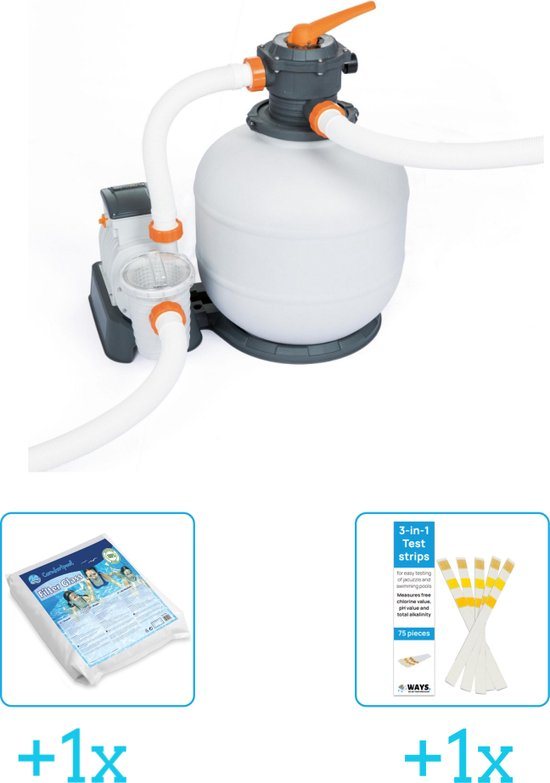 Bestway - Zandfilterpomp 58499 - 8.327 liter per uur inclusief Comfortpool Glasparels - Voor Filterpomp - 20kg (1 stuks) & WAYS Testrips (1 stuks)
