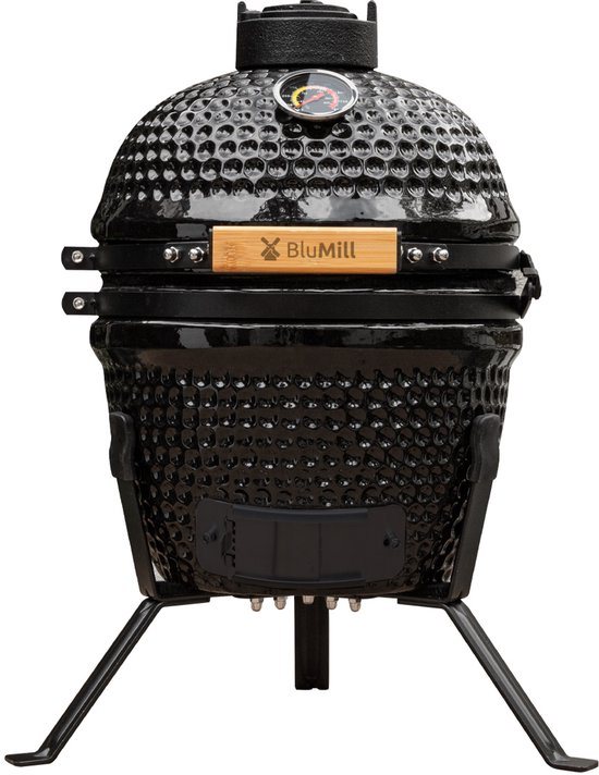 BluMill Kamado BBQ Egg - Kamado 13 Inch - Houtskoolbarbecues - Zwart - Ø 26cm - Houtskoolbarbecue Met Thermometer