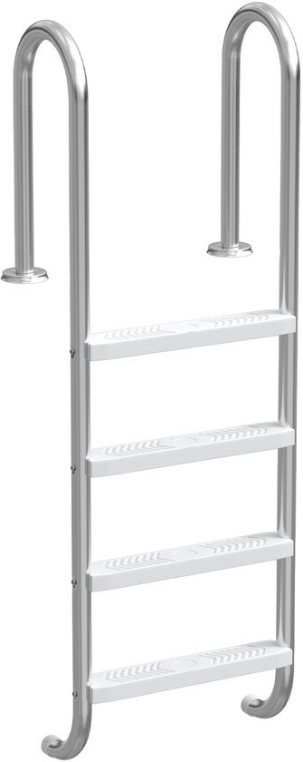 RVS Zwembadladder 4 Treden - Poolladder van 304 Roestvrij Staal - 157 cm wandhoogte - Antislip Zwembad Trap - Tot 150 kg