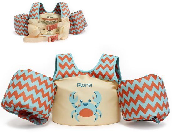Plonsi Puddle Jumper Krab – Zwembandjes – Zwemvest – Reddingsvest Kind - Voor Kinderen van 2 tot 6 jaar - 15 tot 30 kg – Drijfvest – Zwemvleugels – Zwemmen – Swimtrainer – Zwemgordel – Zwemkurk - Verstelbaar – Blauw – Dubbele Sluiting – One Size