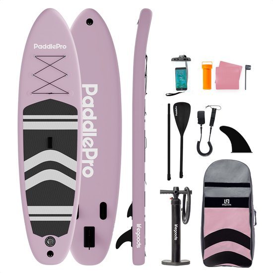 LifeGoods PaddlePro SUP Board - Opblaasbaar Paddle Board - Complete Set - Max. 150KG - 320x81cm - Rose