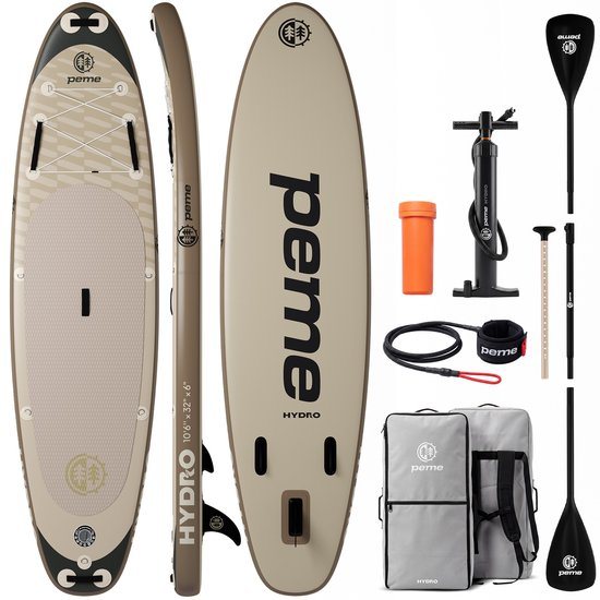 PEME SUP 320 - SUP Board Opblaasbaar - Complete Set - Max. 150 kg - 320x81cm - Transport Rugzak - Peddel – Pomp – Vin – Leash - Sand Storm