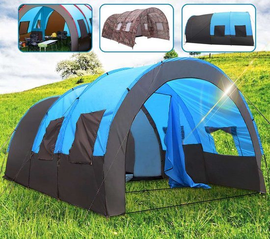 Familietent 10 Persoons - Grote Tent - 8 Persoons Tent - Tent 10 Personen - Grote Campingtent 8-10 Personen - Blauw