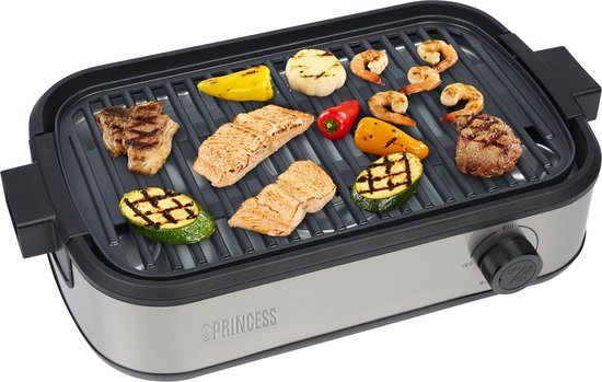 Princess Table Chef Purify - 103215 - Tafel BBQ - 35 x 21 cm - Tafelgrill en Barbeque met Luchtfiltersysteem - Ingebouwde Afzuiging - Tot 260 Graden - PFAS Vrij -1800 W