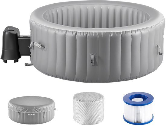 Miryx Jacuzzi - Hottub - Outdoor Spa - Bubbelbad - Verwarmingspomp - Opblaasbaar - Filter - Cover - Mat - L208xH66 cm - Grijs