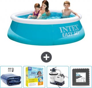 Intex Rond Opblaasbaar Easy Set Zwembad - 183 x 51 cm - Blauw - Inclusief Solarzeil - Onderhoudspakket - Zwembadfilterpomp - Vloertegels