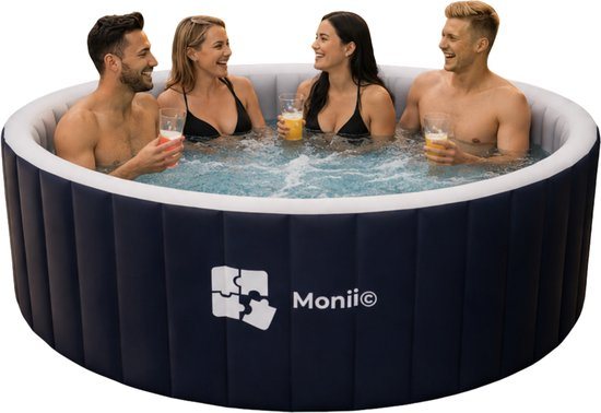Monii Opblaasbare Jacuzzi – Geschikt Voor 4 Personen – 150+ Luchtstralen – Inclusief Grondmat, Afdekzeil, Pomp, Waterfilters & Reparatiekit – Voor Binnen- & Buiten Gebruik – Max. 45C. – Hottub – Spa