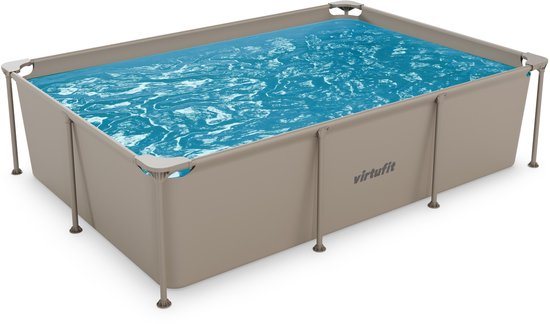 VirtuFit Rechthoekig Zwembad 260 x 180 x 66 cm - Opzetzwembad - Duurzaam & Veilig Stalen Frame - Beige