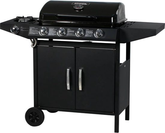 Gas BBQ gasbarbecue barbecue "Festa 5" - 5 branders waarvan 1 zijbrander - 12,9 Kw- Zwart