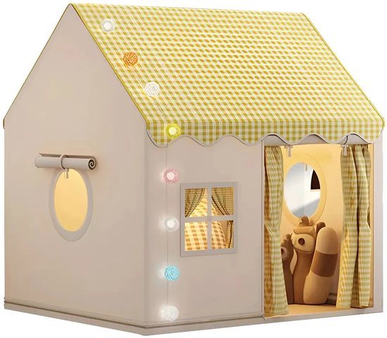 Speeltent voor Binnen - Kinderspeelhuisje voor Binnen - Bedtent, Prinsessentent met Ramen - Kinderspeelhuisje, Gezellige Hoekdecoratie voor de Kinderkamer (Geel)
