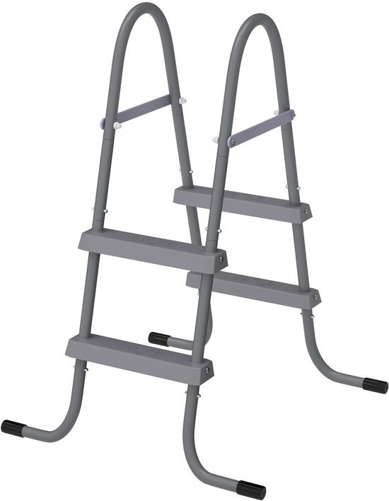 Dubbele Opstap Trap met Leuning 2 Treden - Vrijstaand & Antislip - Stevige Metalen Trap voor Tuin, Terras of Thuis & Zwembad - Belastbaar tot 130 kg