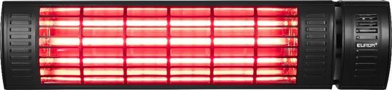 Eurom - Terrasverwarming - Golden 2000 Ultra RCD Zwart - 2000 Watt - Elektrisch - IP65 Spuitwaterdicht / Waterproof - 3 Standen - Hangend