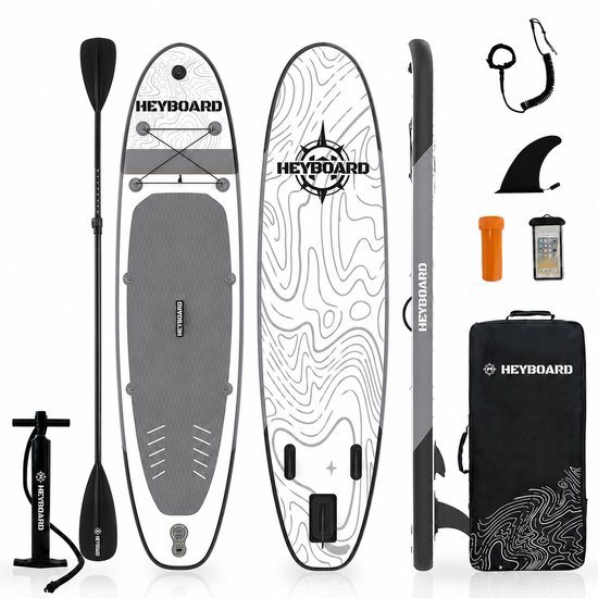 HEYBOARD SUP Board - Inflatable Paddle Board - Complete Set (2-in-1 Dual-Purpose Paddle) - 320x81x15 cm, Load Capacity 200 kg