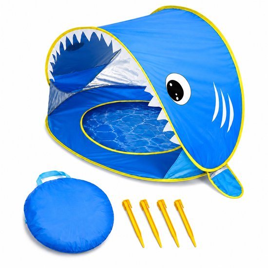 Baby Strandtent met Zwembadje – Pop-up Zonnetent met UV50+ Bescherming – Opvouwbare Strandtent voor Baby & Peuter – Inclusief Draagtas –Blauw
