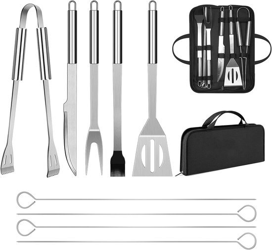 BBQ kookgerei, set met professionele barbecue-accessoires, van roestvrijstaal, grillbenodigdheden, met opbergtas (9)