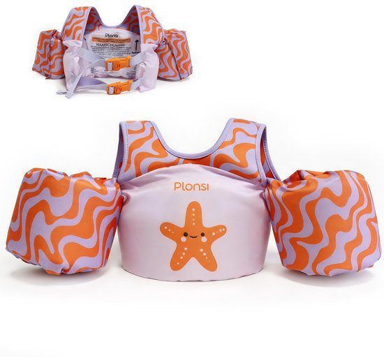 Plonsi Puddle Jumper Zeester – Zwembandjes – Zwemvest – Reddingsvest Kind - Kinderen van 2 tot 6 jaar - 15 tot 30 kg – Drijfvest – Zwemvleugels – Zwemmen – Swimtrainer – Zwemgordel – Zwemkurk - Verstelbaar – Beige – Dubbele Sluiting – One Size