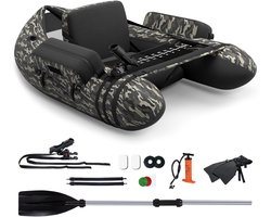 COSTWAY Opblaasbare rubberboot, vissersboot met verstelbare rugleuning, vissersboot met pomp, peddel, riemen, peddelboot voor volwassenen, 150 kg draagvermogen, 135 x 109 x 54cm