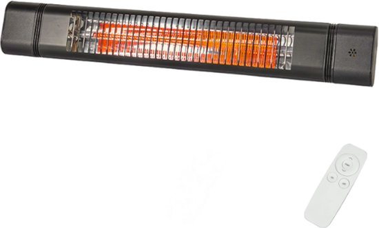 W2Go GreenLine Terrasverwarmer 2000 Watt Carbon Heater met Afstandsbediening - Traploos Dimbaar, Weinig Lichtafgifte, Compact en Elegant Design - Elektrische Infrarood Heater Voor Terras, Overkapping, Horeca en Binnen/Buiten - Zwart
