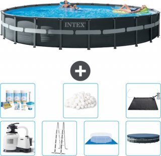 Intex Rond Ultra XTR Frame Zwembad - 732 x 132 cm - Inclusief Pomp - Ladder - Grondzeil - Afdekzeil Onderhoudspakket - Filterbollen - Solar Mat