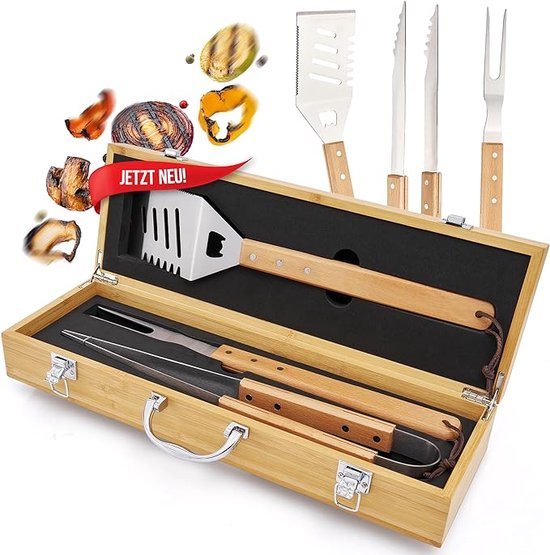 Barbecue-accessoires, roestvrij staal, hoogwaardig BBQ-bestek, met draagbare opbergkoffer, perfecte barbecue-gereedschapsset voor mannen, met vleesthermometer, cadeau,