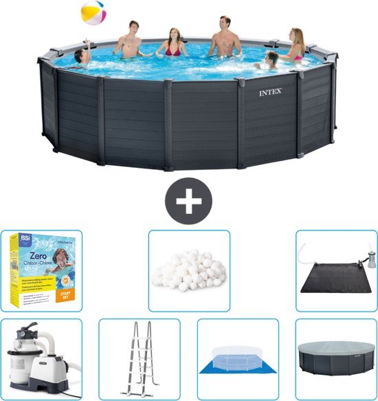 Intex Graphite Grey Panel Zwembad - Rond 478x124 cm - Inclusief Solar Mat