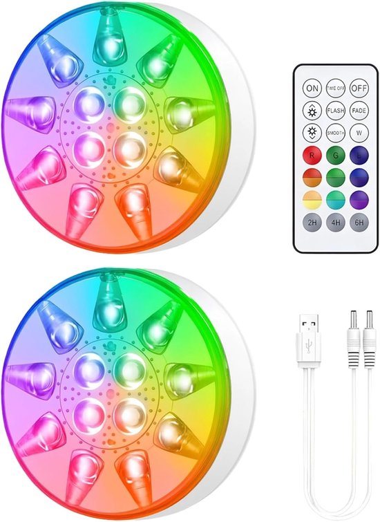 KZQ Herlaadbare Onderwater LED Zwembadlamp - IP68 Waterdicht - Set van 2 met Afstandsbediening voor Boven- en Inground Zwembad, Hot Tub, Fontein & Aquarium