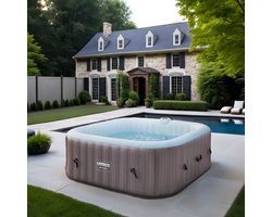 Luxe Opblaasbare Jacuzzi Spa 6 Personen – 130 Bubbel Jets – Vierkante 910L Bubbelbad met Verwarming tot 40°C – Rotan Design – Hometotry
