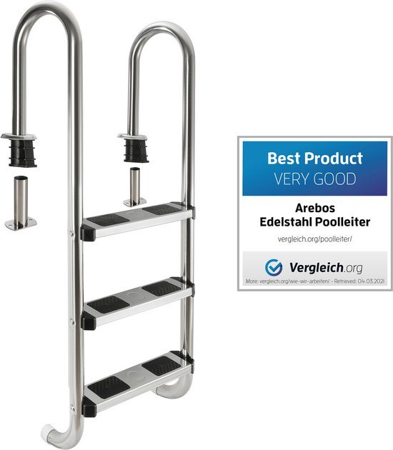 Arebos Zwembadladder - 3 treden - Roestvrij staal - Antislip - AR-HE-PL3