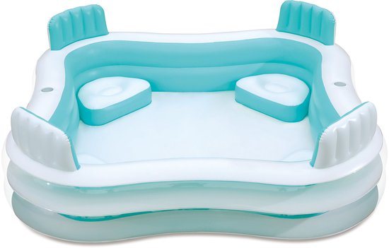 Summer Waves Opblaaszwembad - Zwembad - Zwembaden - Opblaasbaar Zwembad met zitjes - 223 x 223 x 66 cm - Wit en Blauw - zwembaden