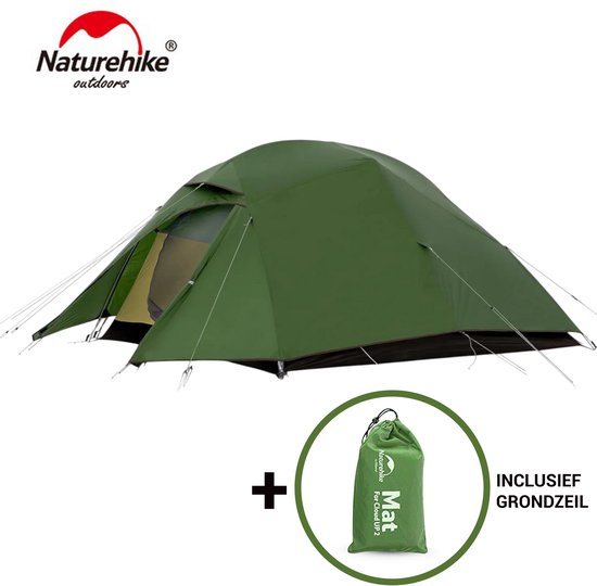 Naturehike Cloud Up 3 Upgraded – 3 persoons lichtgewicht tent – Waterdichte kampeertent – 20D 4000MM – Inclusief grondzeil – Outdoor trekking – Groen