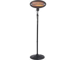 Perel Staande terrasverwarmer, 2000 W, quartz, met trekschakelaar, kantelbeveiliging, 3 warmteniveaus, in hoogte verstelbaar, plensdicht, metaal, zwart
