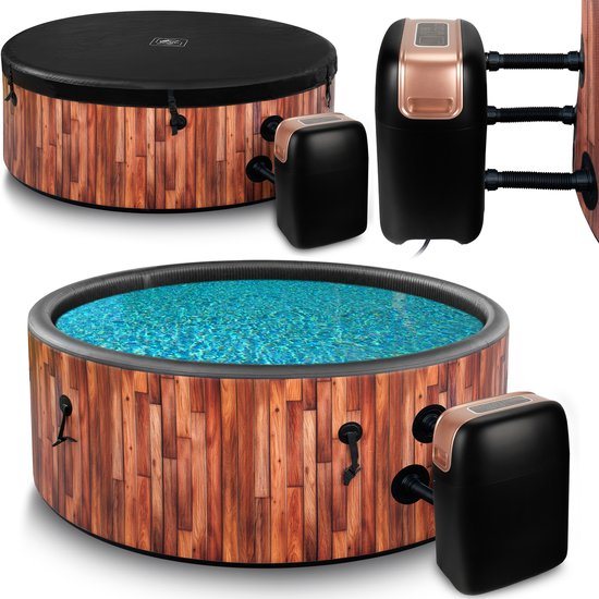 COIL Bains een remous, Tuin SPA, opblaasbare buiten-SPA - 6 personen, houtlook, duurzaam DWF-materiaal, snel opblaasbaar, wellness-hydromassage, Teak