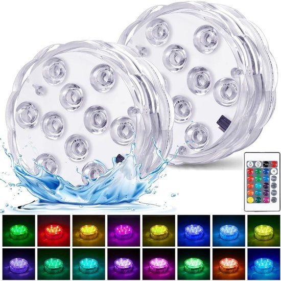 GELLDG Onderwaterverlichting met afstandsbediening - 2 stuks - Waterdicht, werkt op batterijen - RGB-kleurenwisseling - Geschikt voor zwembaden, vazen, spa's, aquariums, vijvers, jacuzzi's en feestdecoraties