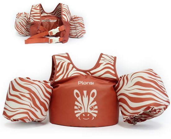 Plonsi Puddle Jumper Zebra – Zwembandjes – Zwemvest – Reddingsvest Kind - Kinderen van 2 tot 6 jaar - 15 tot 30 kg – Drijfvest – Zwemvleugels – Zwemmen – Swimtrainer – Zwemgordel – Zwemkurk - Verstelbaar – Beige – Dubbele Sluiting – One Size