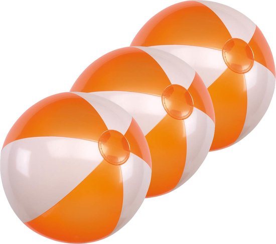 Opblaasbare speelgoed strandbal - 20x - oranje/wit - dia 28 cm - Strandballen - Buiten speelgoed - Strand speelgoed - PVC