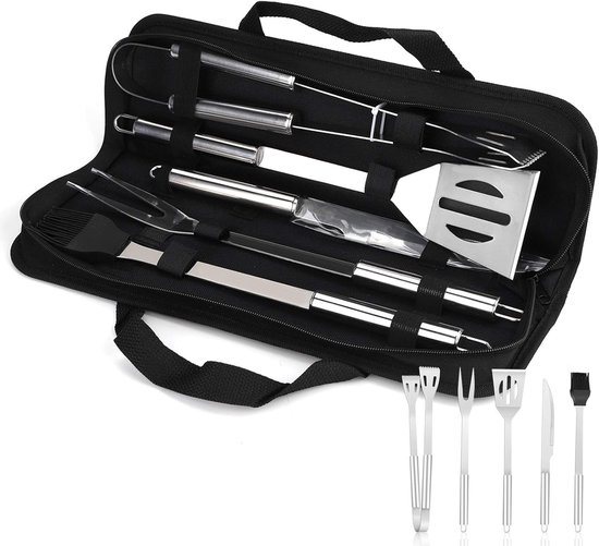 OLOEY 5 x roestvrijstalen barbecuebenodigdheden-barbecueset-barbecueaccessoires-barbecue-accessoires voor tuin-buiten-wandelen-grillen