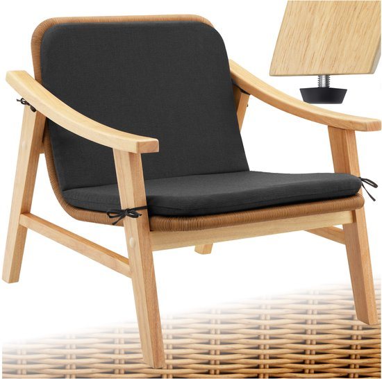 tectake® Houten Tuinstoel Treviso - Stoel voor Balkon, Tuin, Terras - Wicker Tuin Stoel met Rieten Zitvlak - Frame van Hout - Fauteuil voor Binnen of Buiten - Draagvermogen tot 150kg