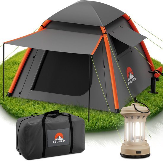 ELONEO Opblaasbare Camping Tent voor 2–4 Personen met Luifel, 250x250x190cm