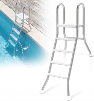 Zwembadtrap 4 treden voor verzonken zwembad, RVS, antislip, draagkracht 150 kg, handgreep, weerbestendig en compact
